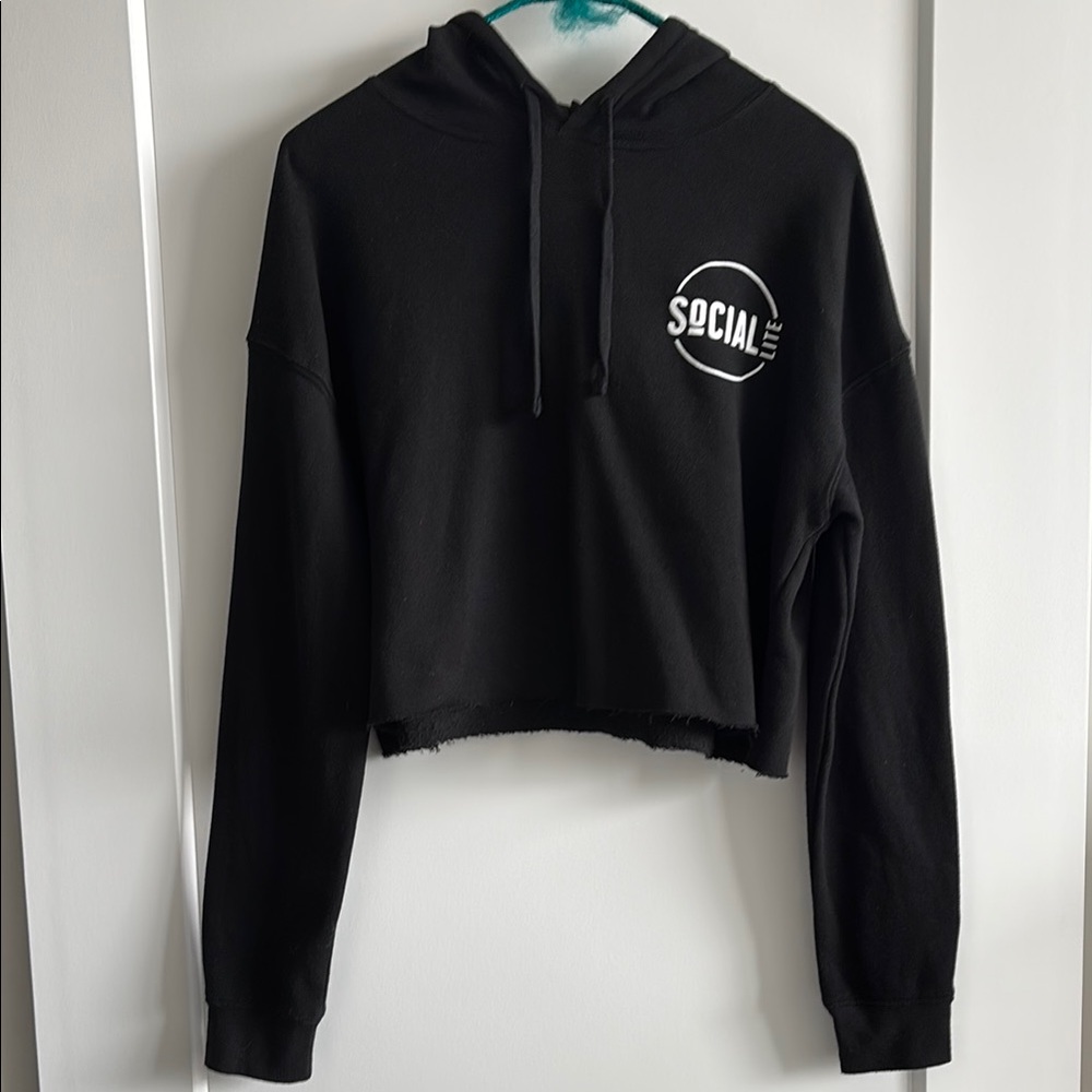 Social Lite Brand Black Cotton Cropped Hooded Sweatshirt